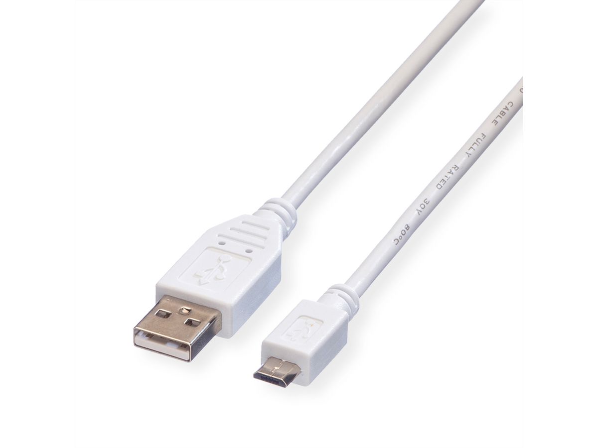 VALUE USB 2.0 Kabel, USB A ST - Micro USB B ST, weiß, 0,15 m