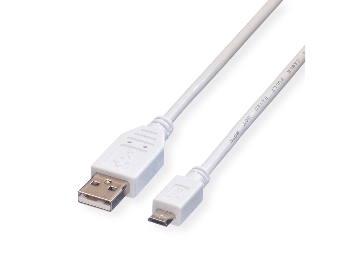 VALUE USB 2.0 Kabel, USB A ST - Micro USB B ST, weiß, 1,8 m