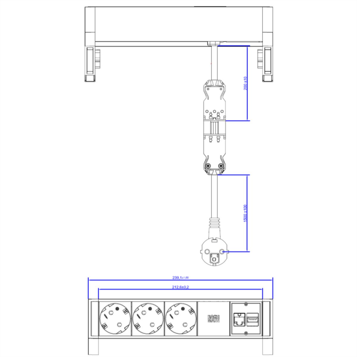 BACHMANN DESK2 3x Schutzkontakt, 1x CAT6 1x USB3 weiss