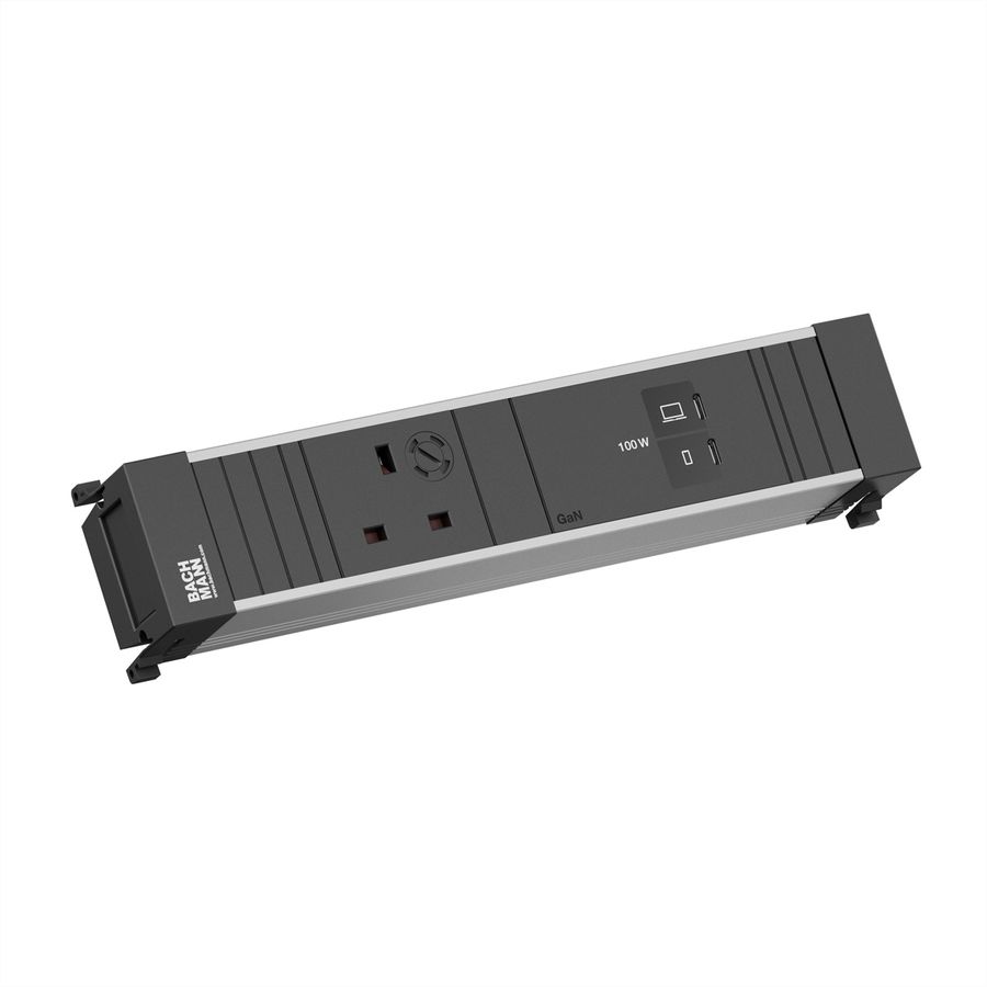 BACHMANN POWER FRAME 1xUK 45° 3,15A, 1xUSB 1xUSB C/C 100W L=0,2m