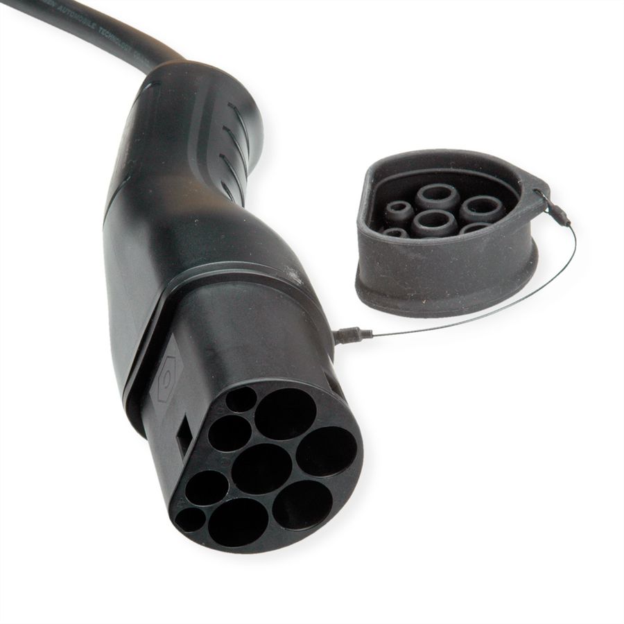 ROLINE E-Auto Spiral-Ladekabel Typ2, 1-phasig, 250VAC (1P+N+E), 32 A, 7,4 kW, max. 2m