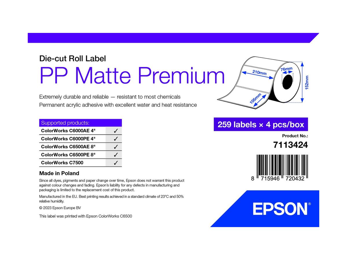 Epson 7113424 Druckeretikett Weiß Selbstklebendes Druckeretikett