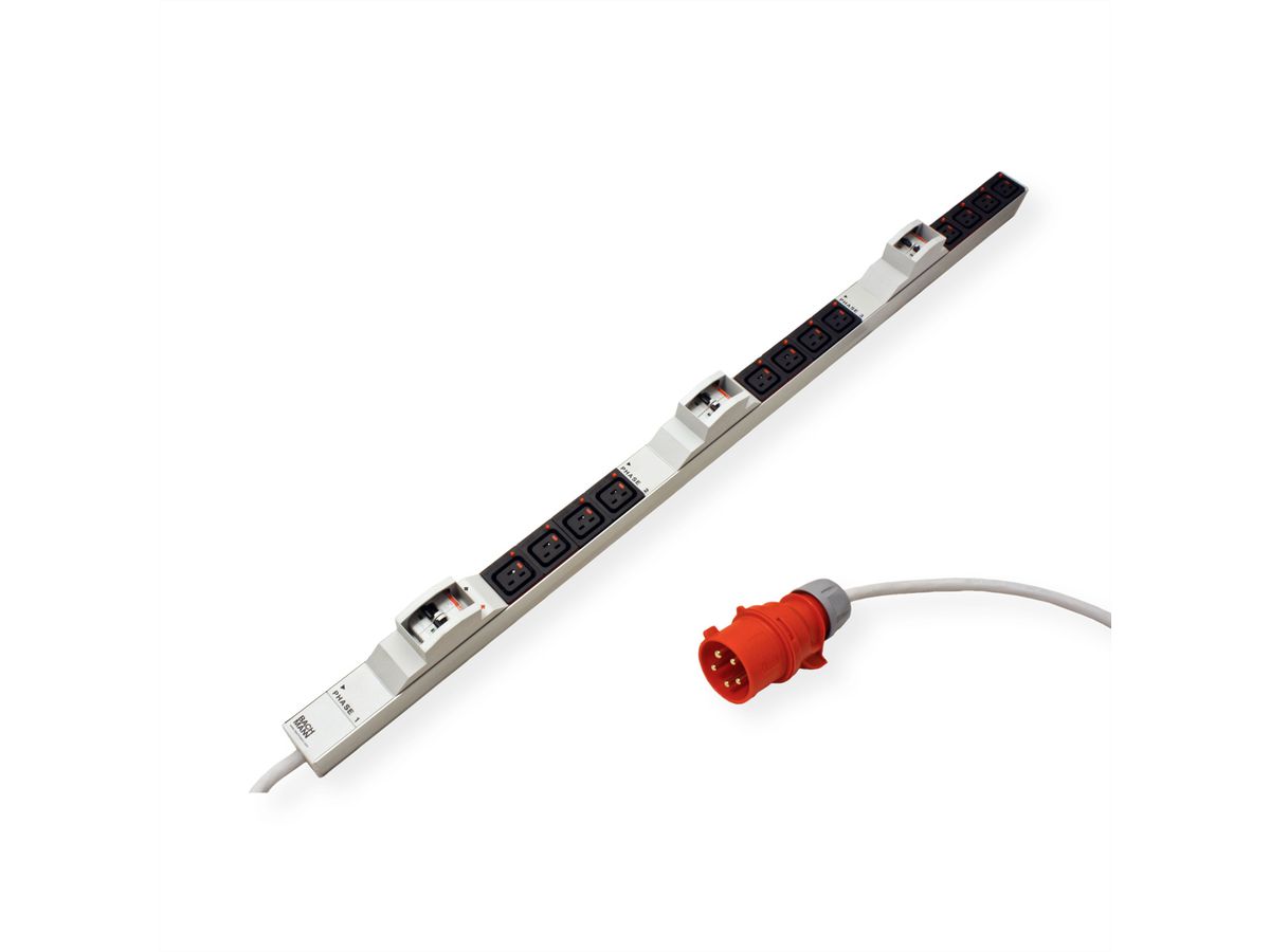 BACHMANN IT PDU ALU 1HE 12xC19 6xLeitungsschutzschalter  Stecker CEE 3L+N+PE 32A rot