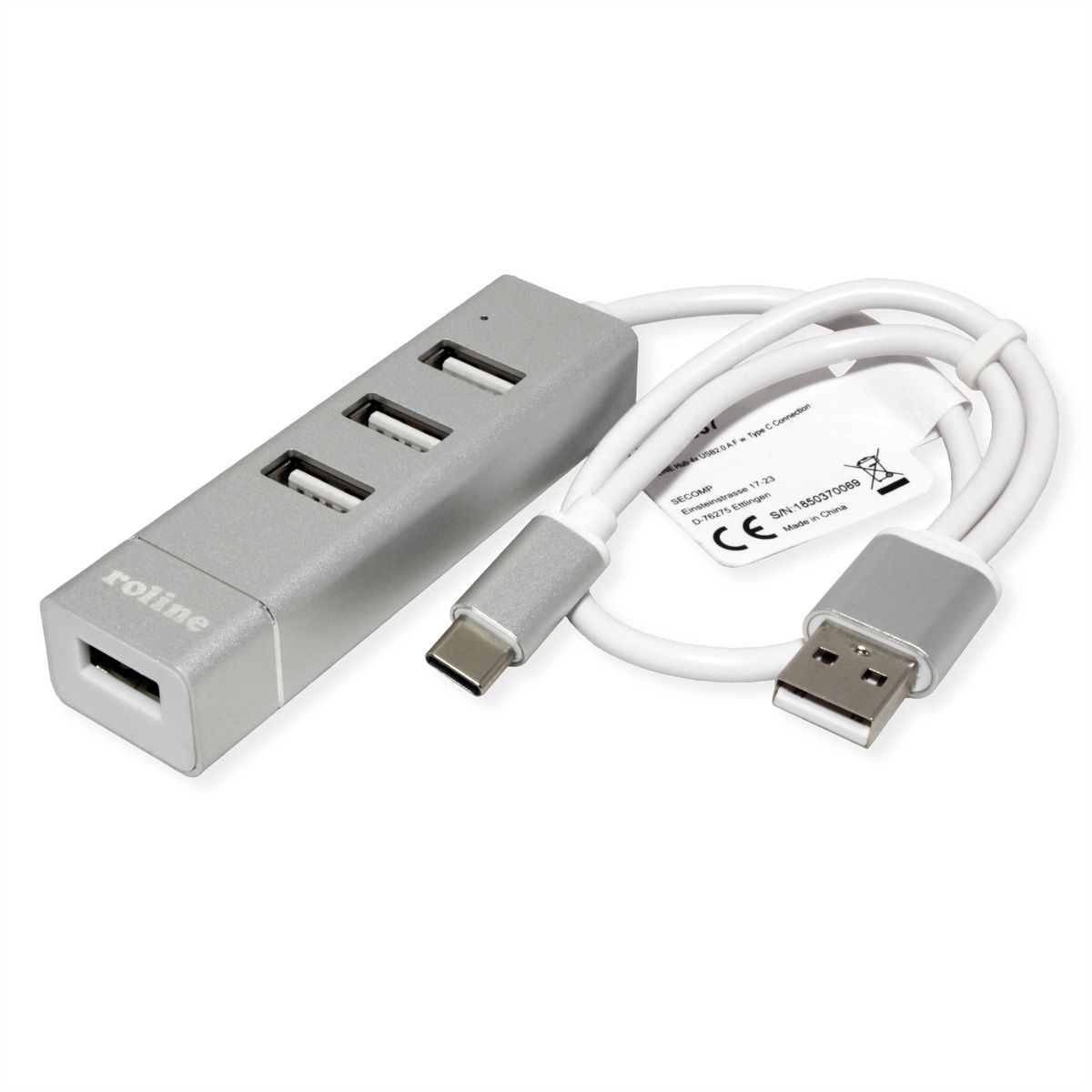 ROLINE USB 2.0 Notebook Hub, 4 Ports, Typ A+C Anschlusskabel