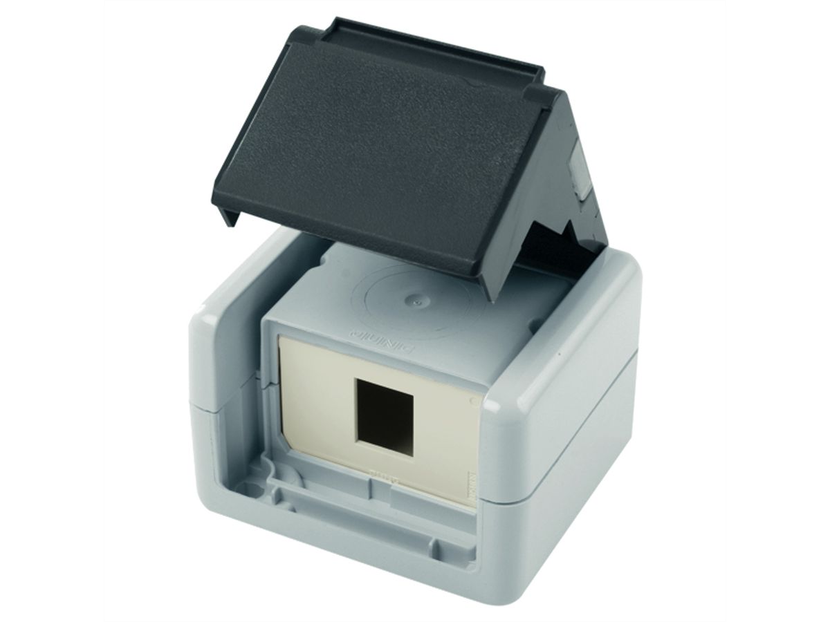 TELEGÄRTNER Gehäuse AP IP44,75x86x58,grau, mit Mont-Einsatz für 1xAMJ-Modul