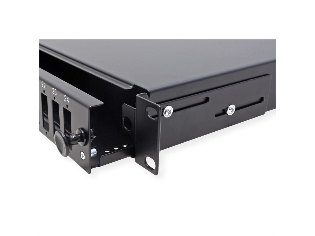 VALUE 19"-Spleißbox leer 1 HE, 24x SC DX / LC 4-fach, ausziehbar