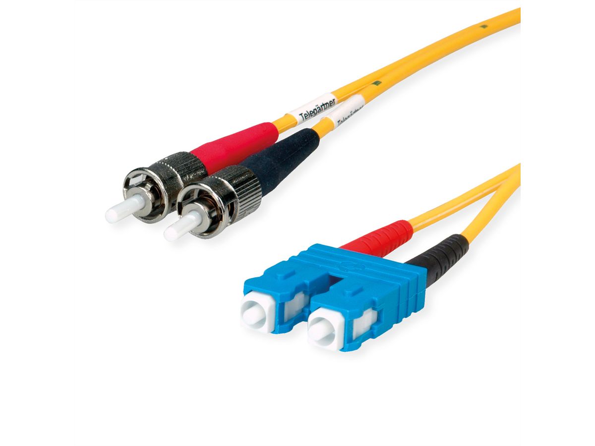 TELEGÄRTNER Duplex-Adapterkabel 9/125 OS2, 2x ST Stecker, 1x SC Duplex Stecker, gelb, 2 m
