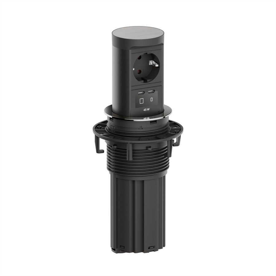 BACHMANN ELEVATOR2 1xCEE7/3 1xUSB C/C45W, Edelstahl-Optik 2,0 m AEH