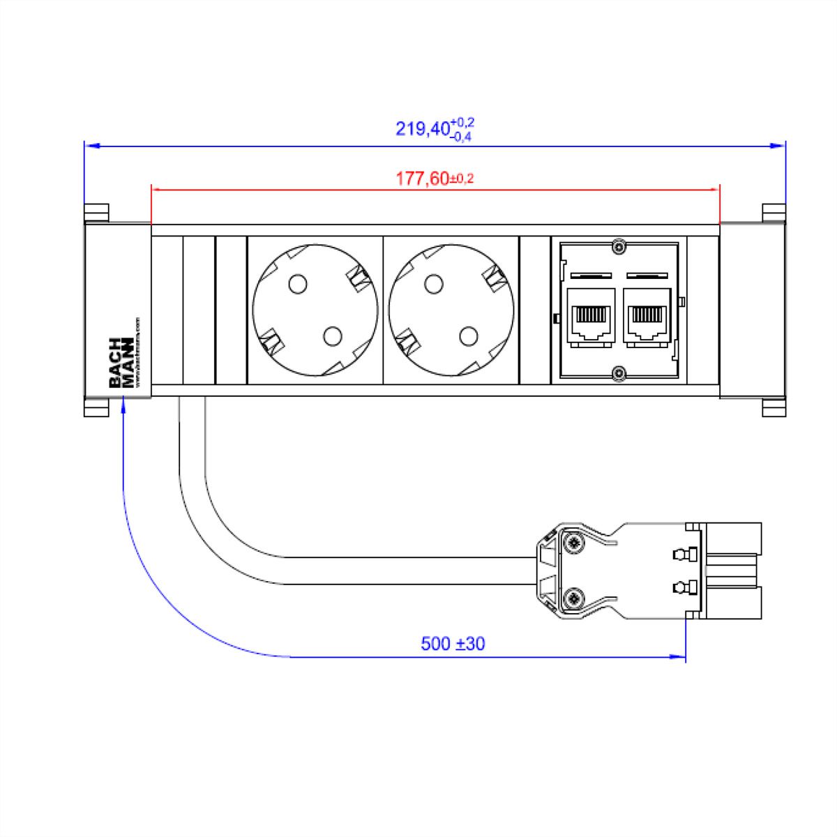BACHMANN POWER FRAME Small 2x Schutzkontakt 2x CAT6