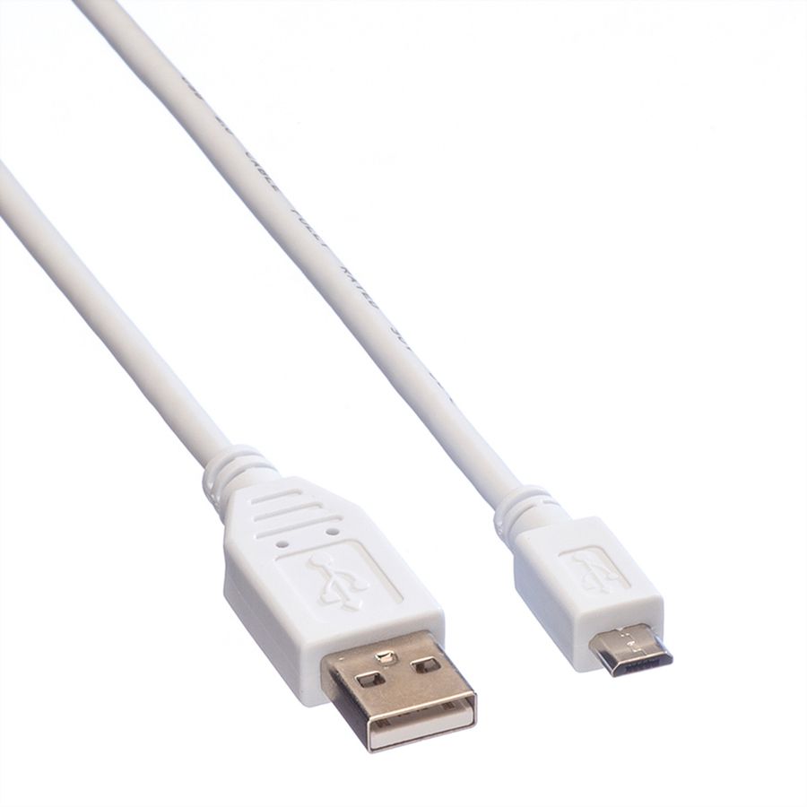 VALUE USB 2.0 Kabel, USB A ST - Micro USB B ST, weiß, 3 m