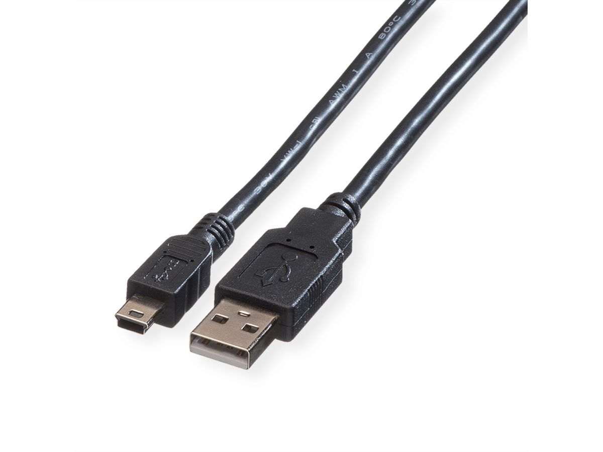 ROLINE USB 2.0 Kabel, Typ A - 5-Pin Mini, schwarz, 1,8 m