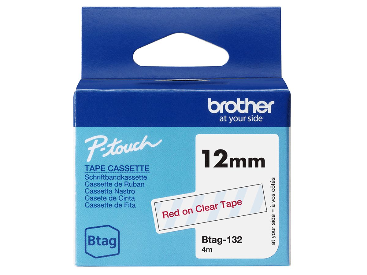 Brother BTAG-132 Etiketten erstellendes Band Rot auf Transparent