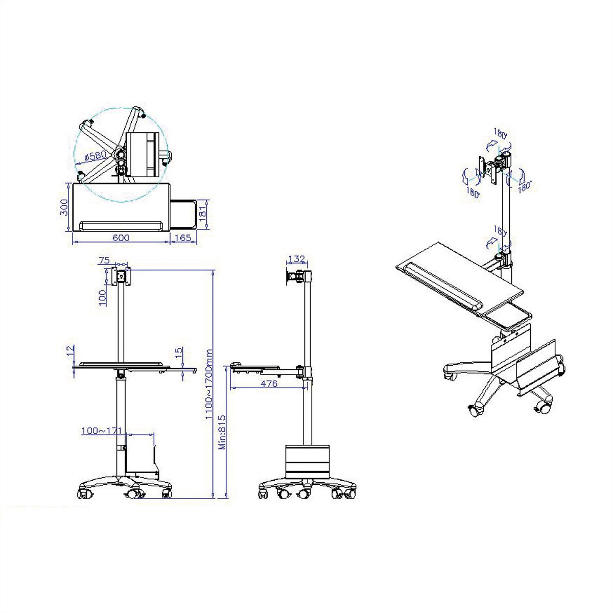 VALUE PC/LCD-Rollständer, höhenverstellbar, bis 10 kg