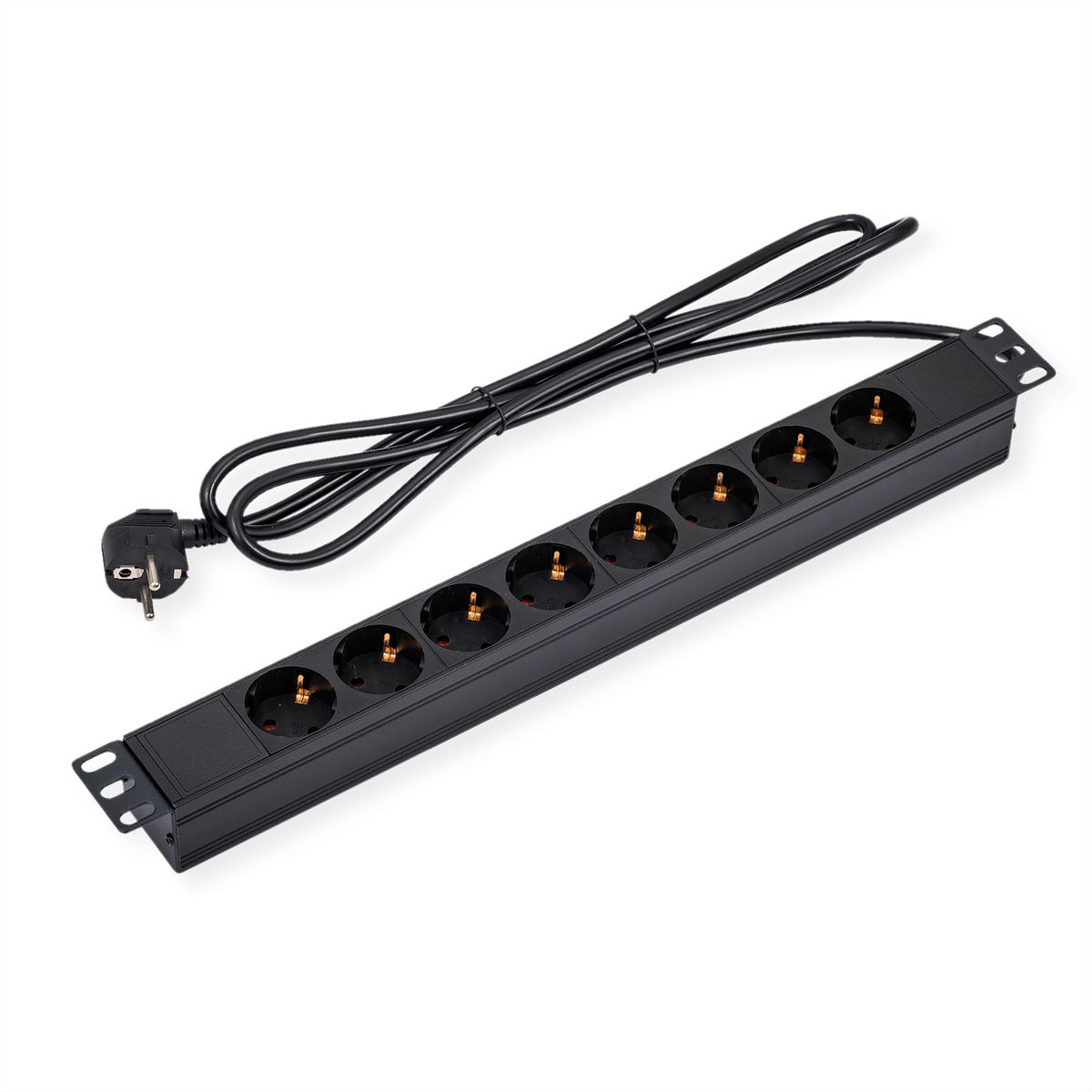 VALUE 19-Zoll-Steckdosenleiste 8fach, 1 HE, Schutzkontakt-Stecker, 1,8 m