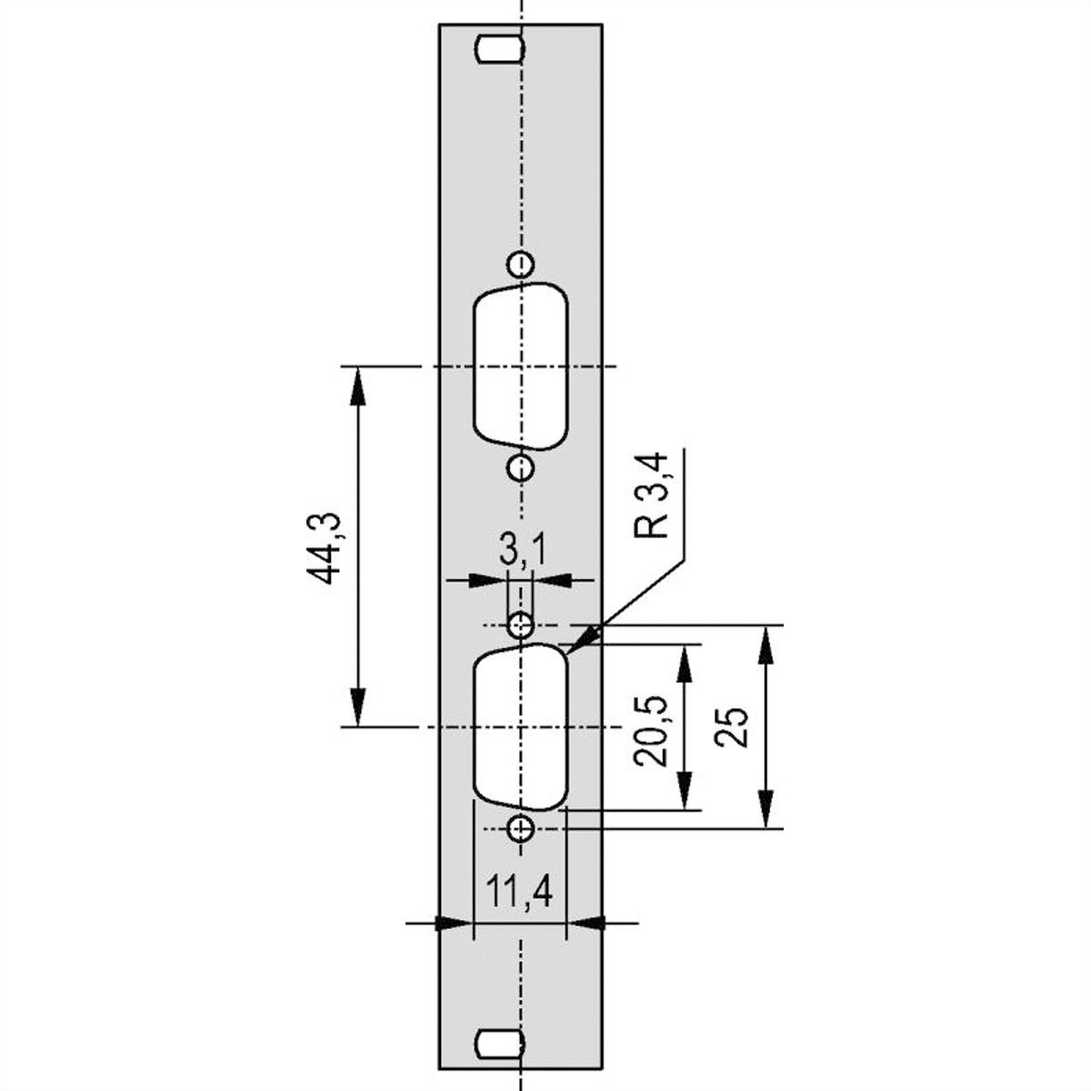 SCHROFF Frontplatte SUB-D Ausbruch - TEILFRONTPL.3HE 4TE 2X9 DC