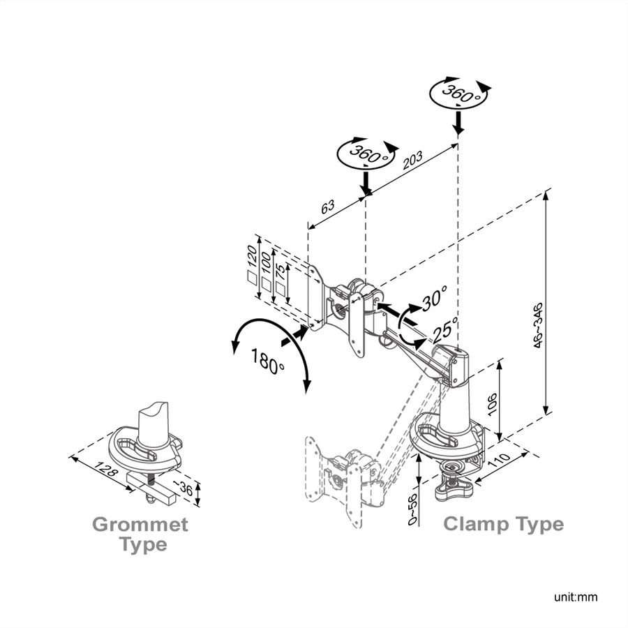 ROLINE LCD-Arm, Tischmontage, Gasfeder, 4 Gelenke, bis 8 kg