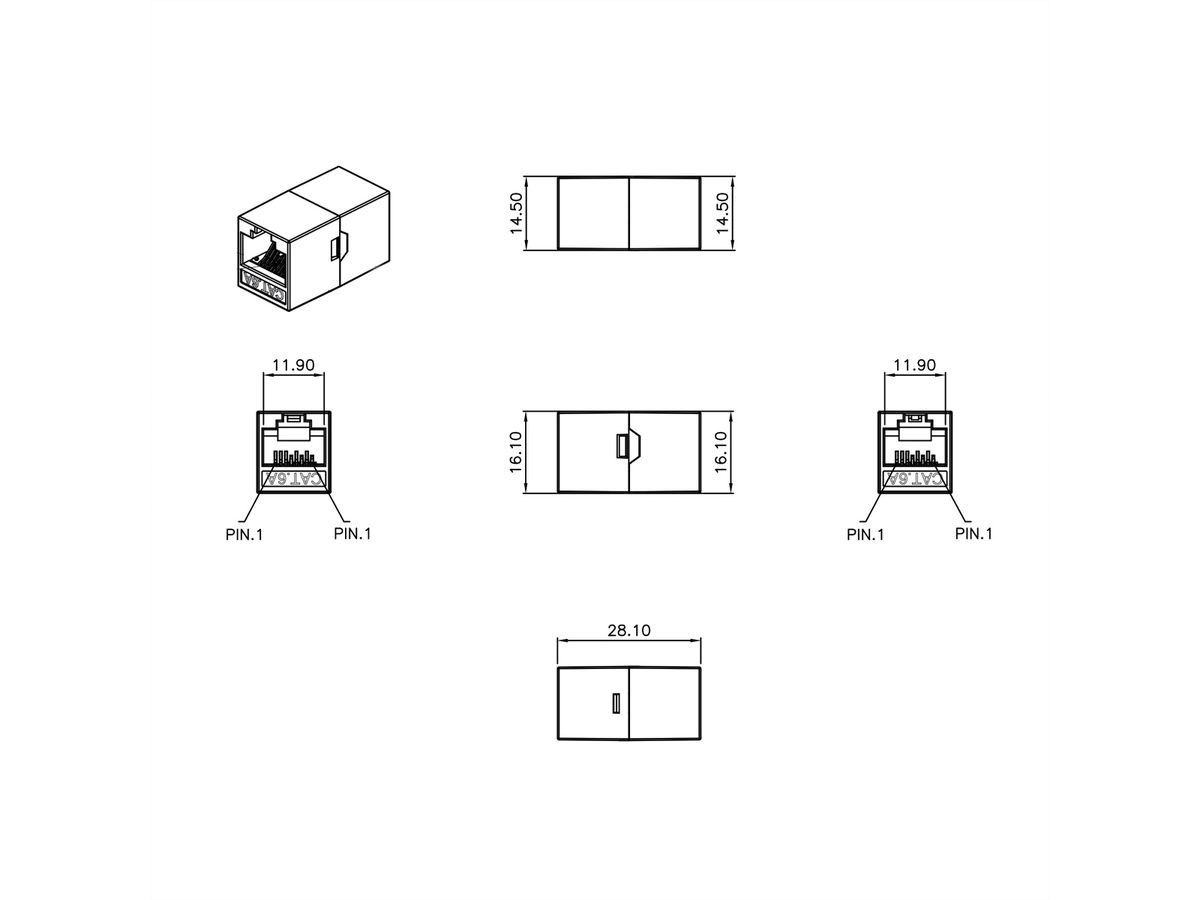 ROLINE RJ-45 Kupplung ungeschirmt, Cat.6A/Klasse EA, weiß