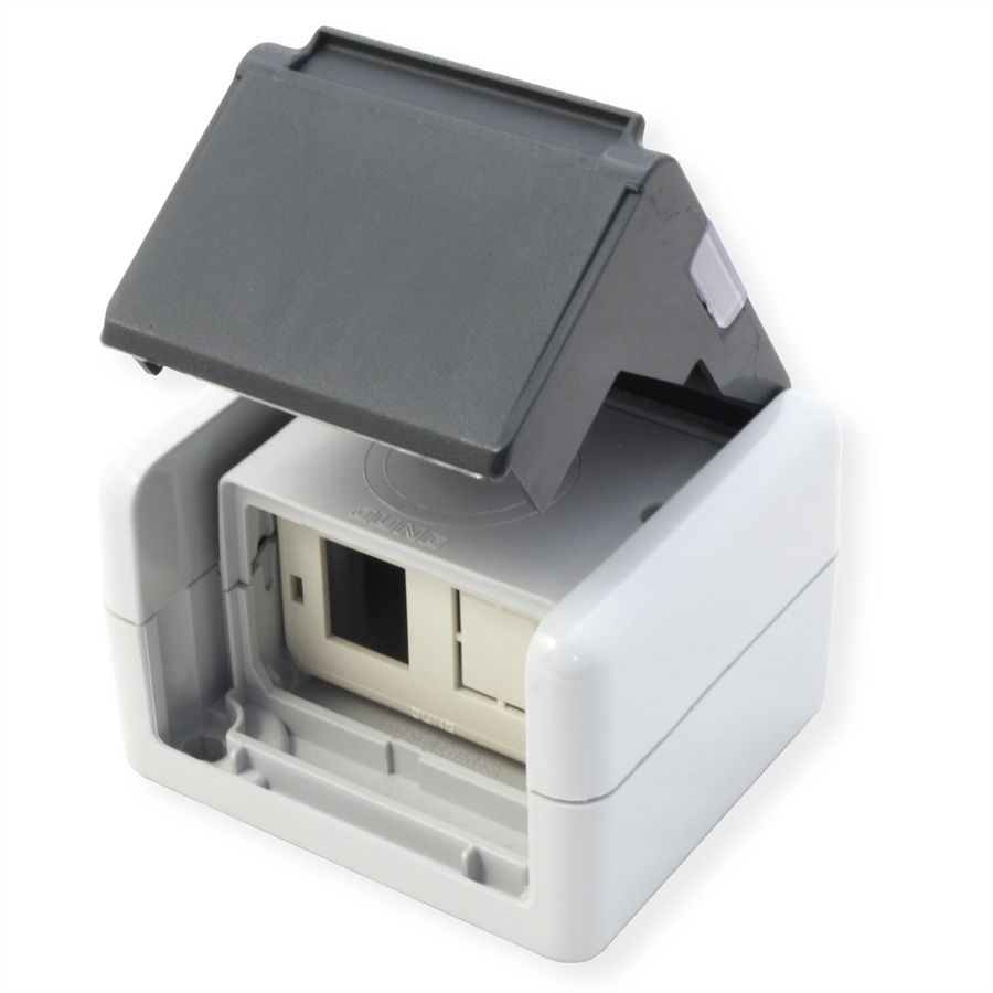 TELEGÄRTNER Gehäuse AP IP44,75x86x58, grau, mit Mont-Einsatz für 2xAMJ-Modul