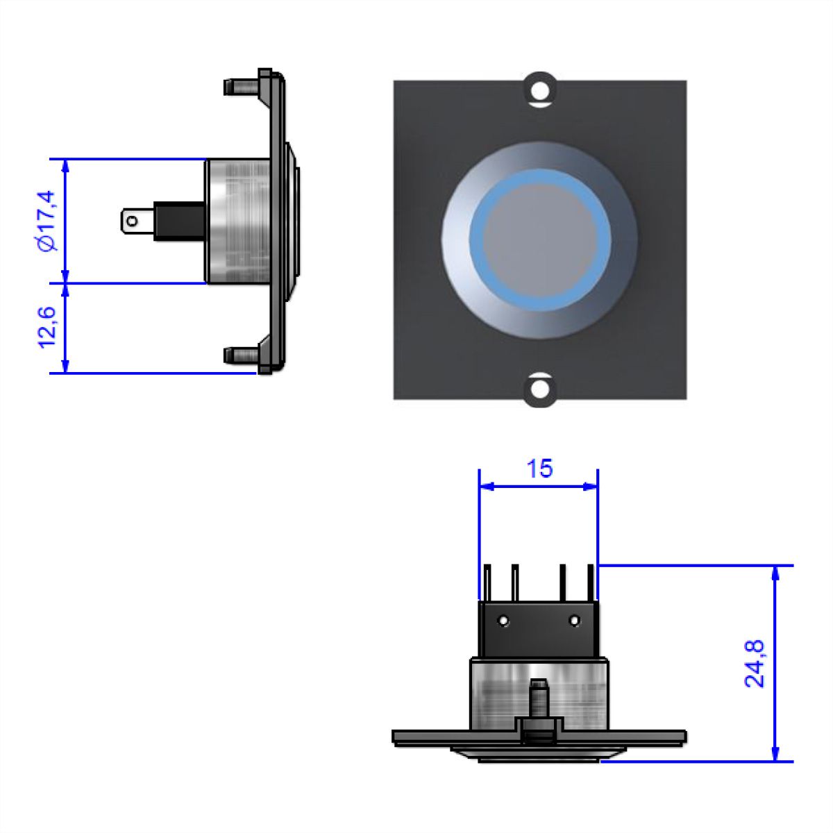BACHMANN Rahmen 1x Taster Edelstahl, beleuchtet blau