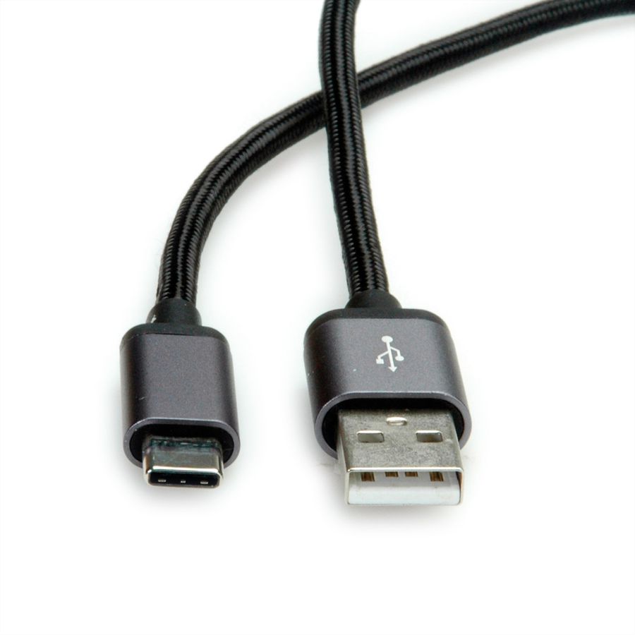 ROLINE USB 2.0 Kabel, Typ C - Typ A, ST/ST, schwarz, 0,8 m
