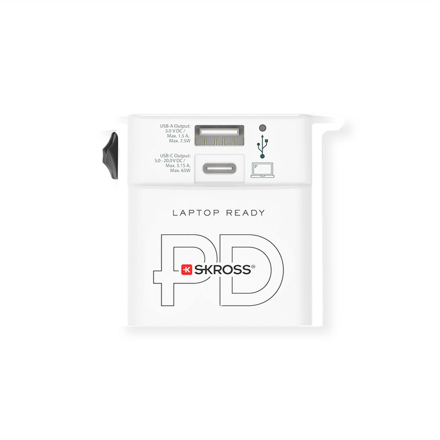 Skross MUV USB A/C 65PD Reiseadapter mit USB-C Kabel, Weltweit