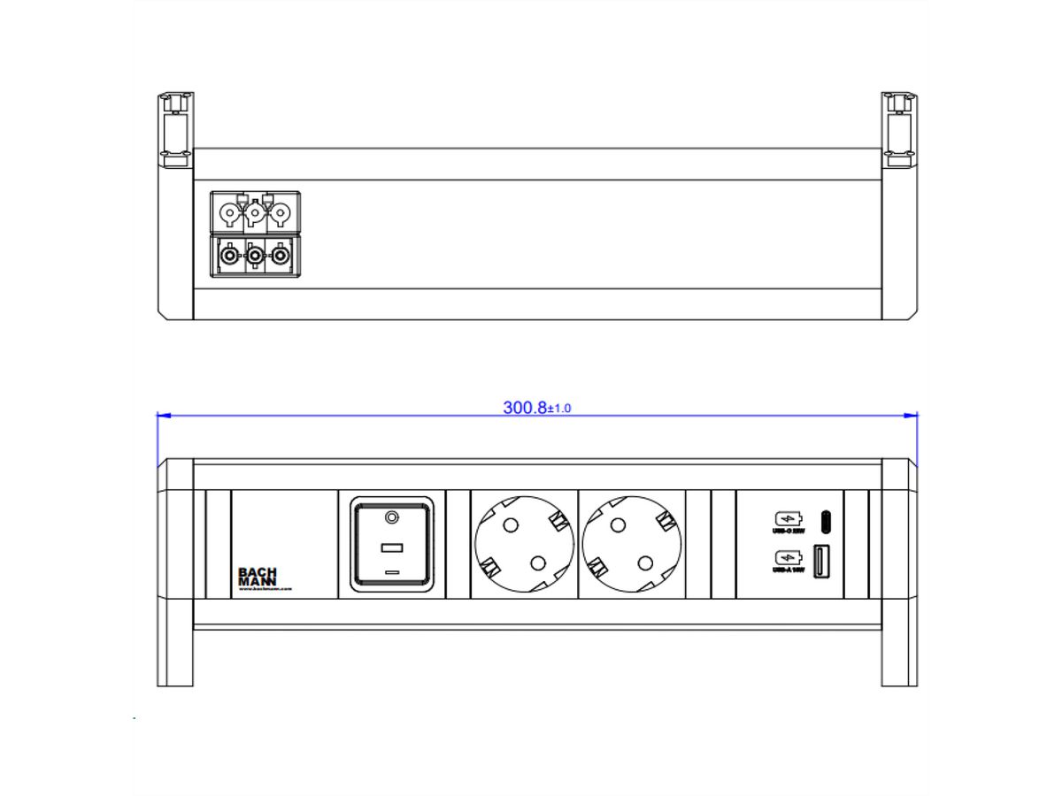 BACHMANN DESK 2xCEE7/3 1xSchalter 1xUSB A/C 22W GST18 RAL9010