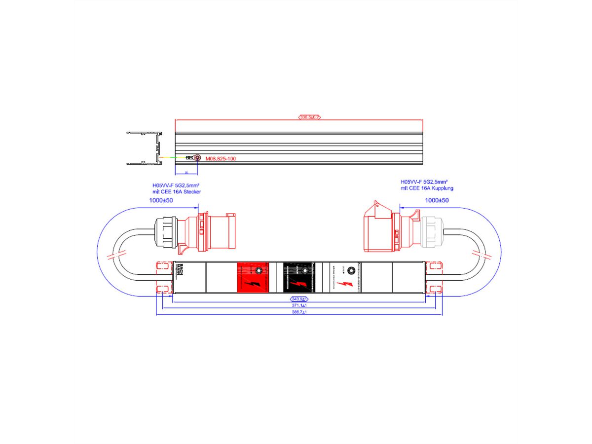 BACHMANN IT PDU Basic Inline SPD, 3ph 3x16A ÜSS 1m H05VV-F 5G2,5mm CEE 16A