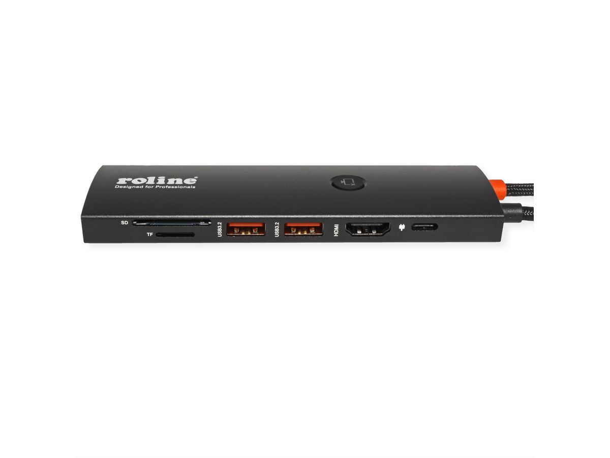 ROLINE USB 3.2 Gen2 Typ C Multiport Dockingstation, HDMI 4K60, USB 3.2 Gen2, USB-C PD, LAN, SD-Card Reader
