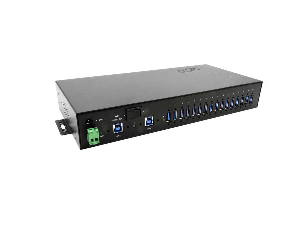 EXSYS EX-1526HMVS 16-Port USB 3.2 Gen1 Managed Metall HUB mit 15KV ESD Überspannungs-Schutz