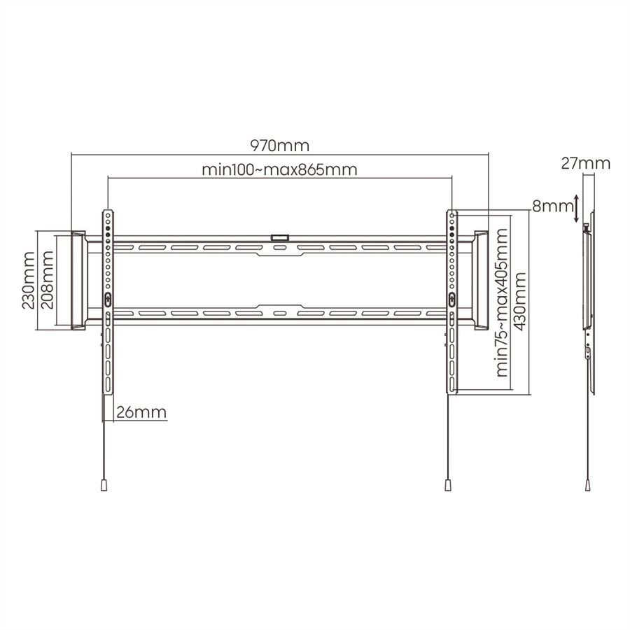 VALUE TV-Wandhalterung, fest, 43-90 Zoll, bis 75 kg