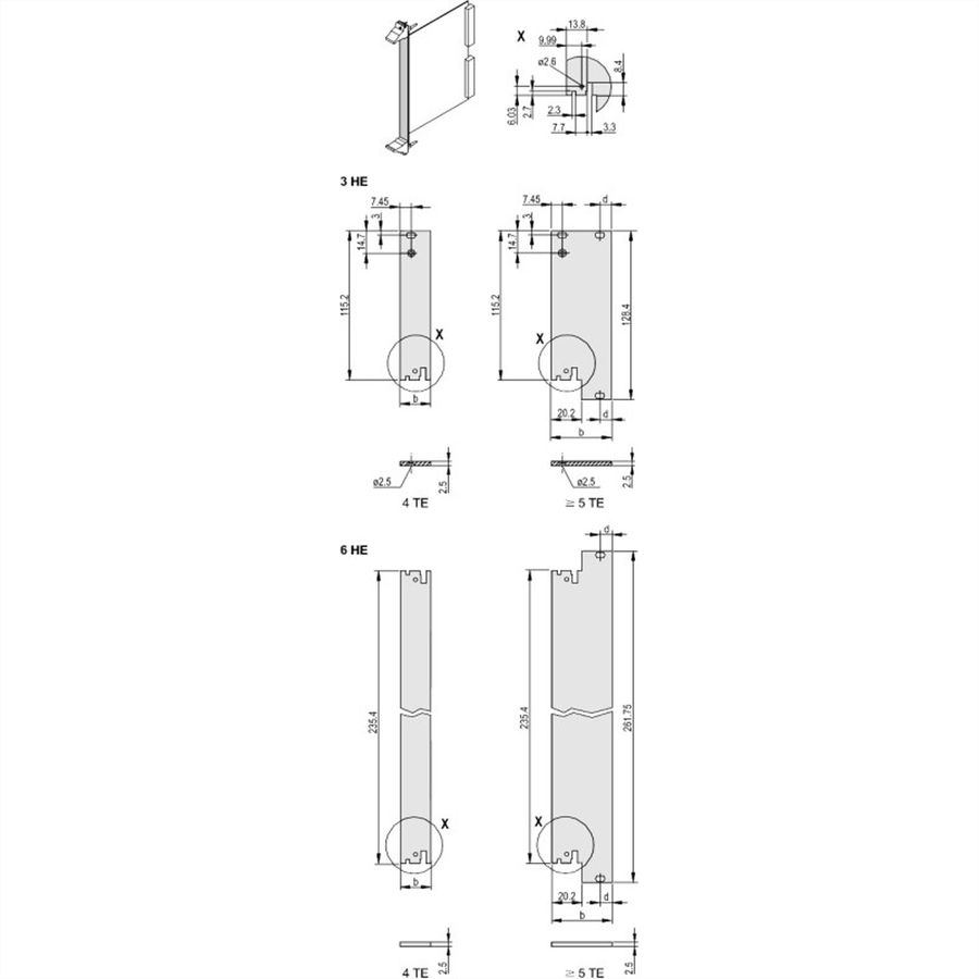 SCHROFF Frontplatte für IEEE-Griff, ungeschirmt - FRONTPLATTE 3HE 4TE IEL