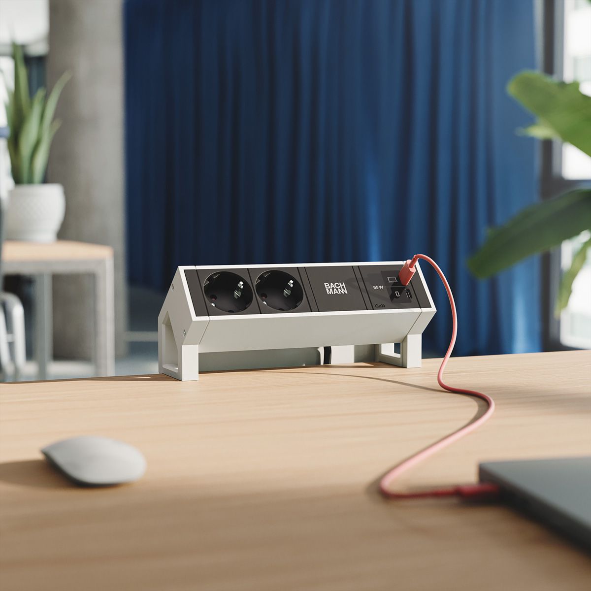 BACHMANN DESK2 2xCEE7/3 1xUSB C/C 65W, L=0,2m RAL9010