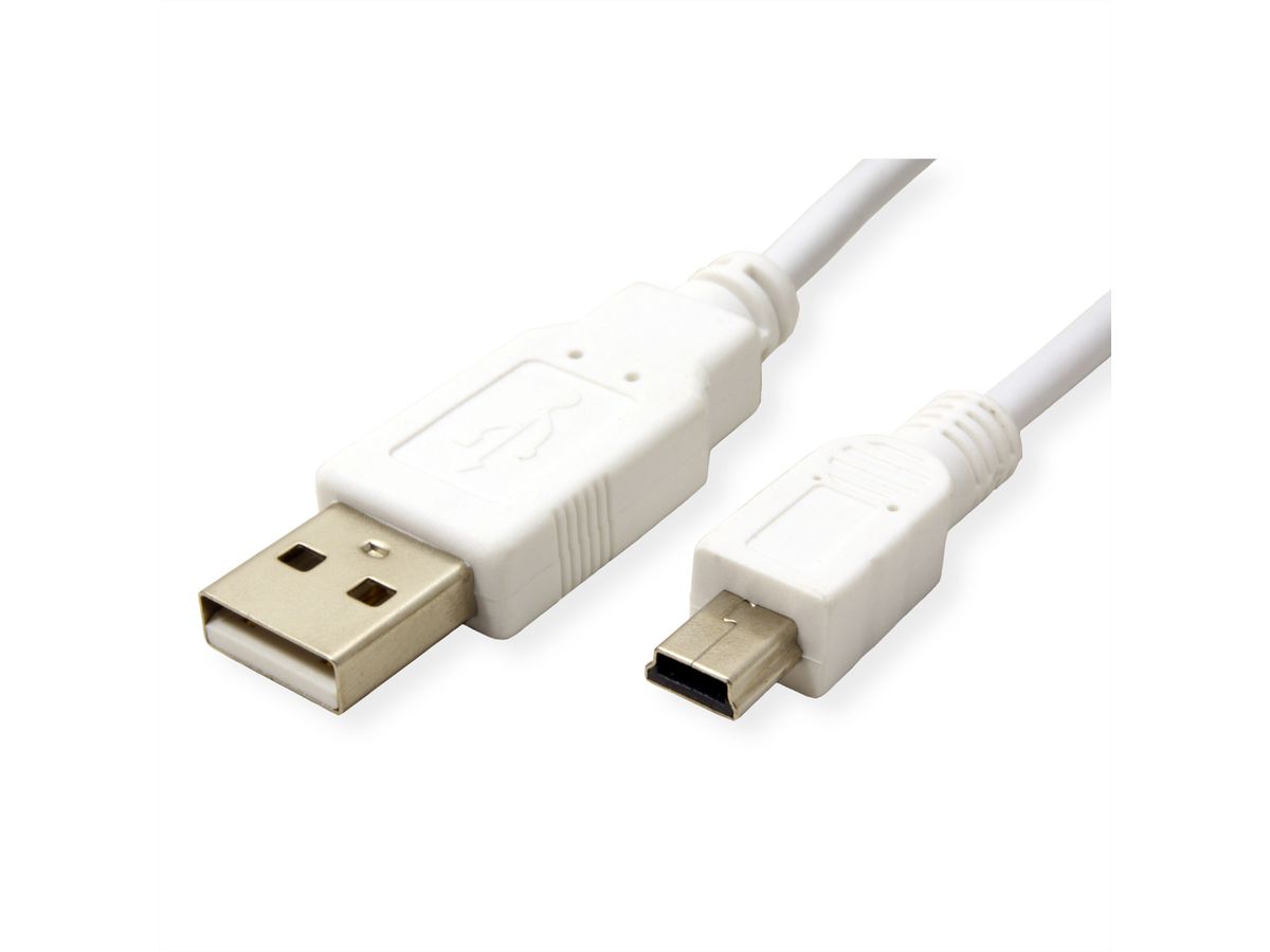 VALUE USB 2.0 Kabel, Typ A - 5-Pin Mini, weiß, 3 m