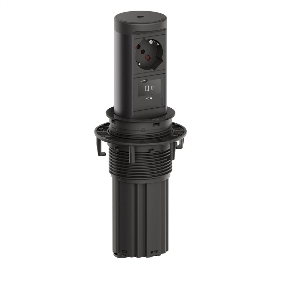 BACHMANN ELEVATOR2 1xP40 1xUSB C, Wireless Charger 15W RAL9005 2,0 m AEH