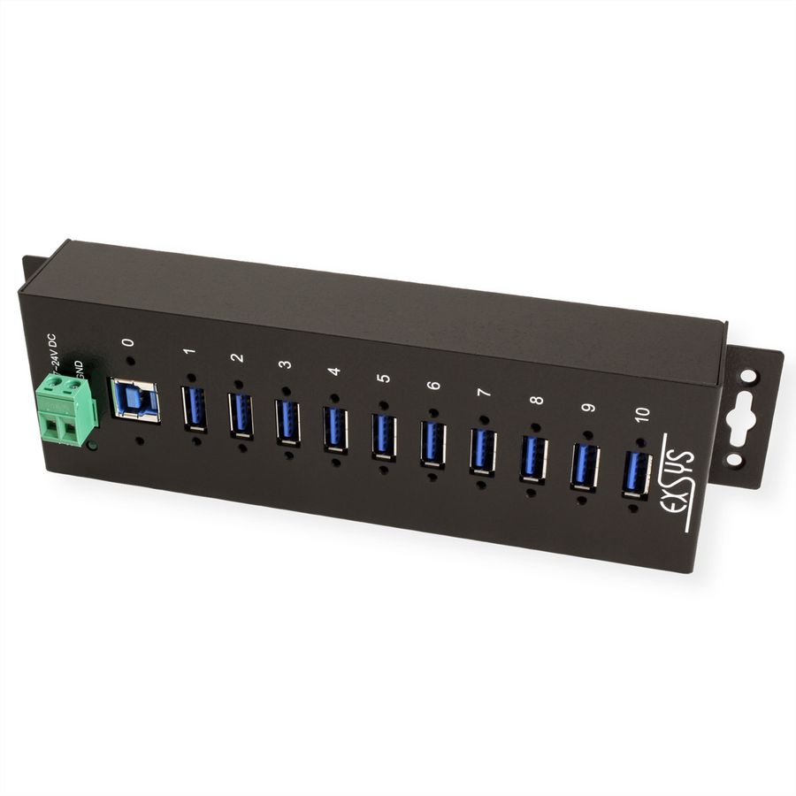 EXSYS EX-1110HMVS 10 Port USB 3.2 Gen1 HUB 15KV ESD Surge Protection Metallgehäuse