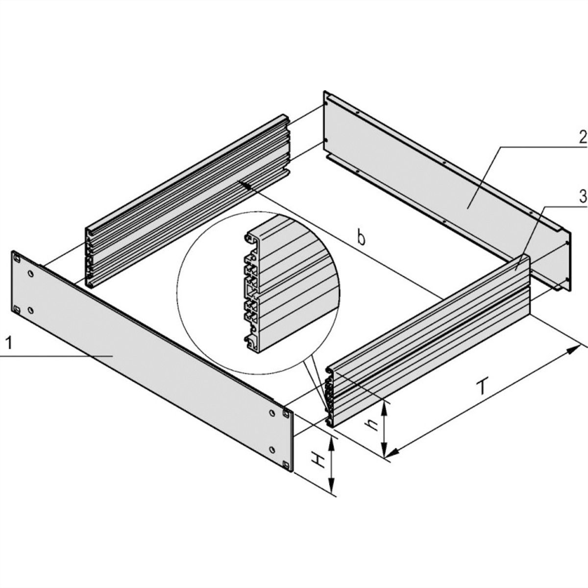 SCHROFF 19"- Einschub Aluminium (Grundbausatz) - MULTIPAC GRUNDAUSB.1HE 220T