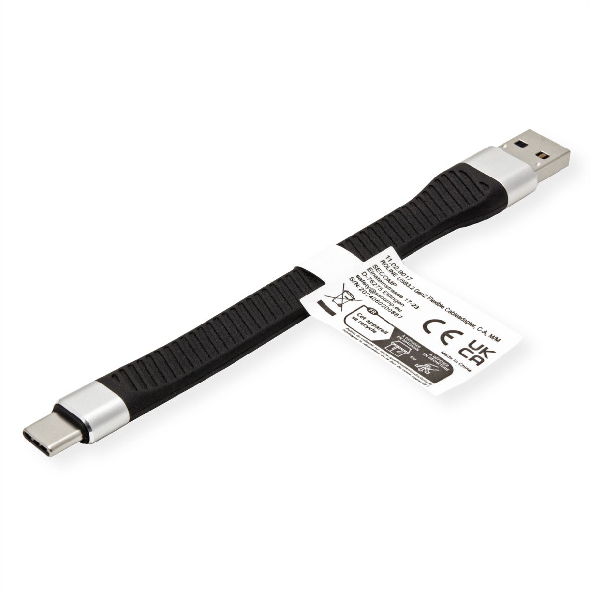 ROLINE USB 3.2 Gen 2 Silikonkabel, C-A, ST/ST, 10Gbit/s, Emark, schwarz, 11 cm