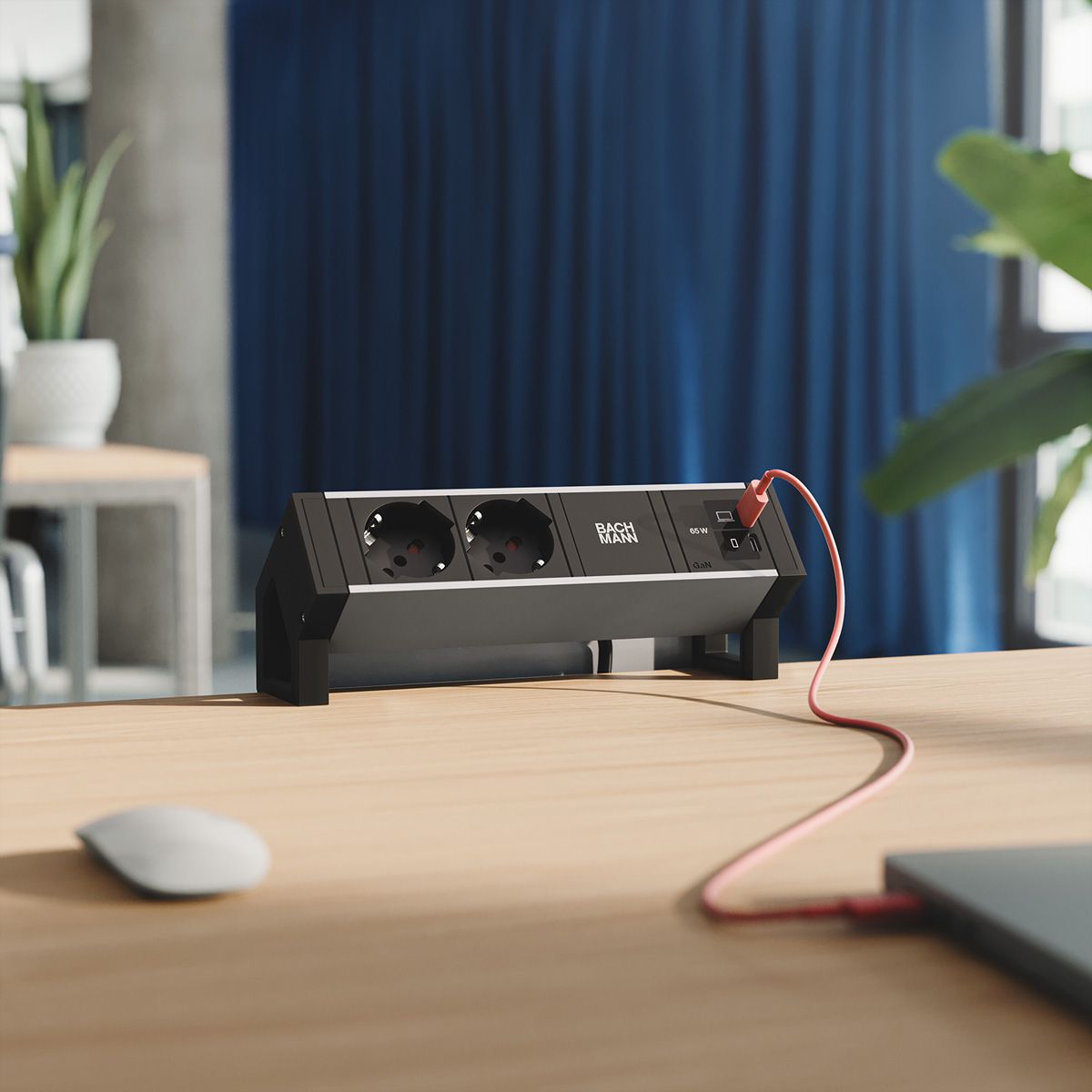BACHMANN DESK2 ALU BLACK 2xP40, 1xUSB C/C 65W L=0,2m