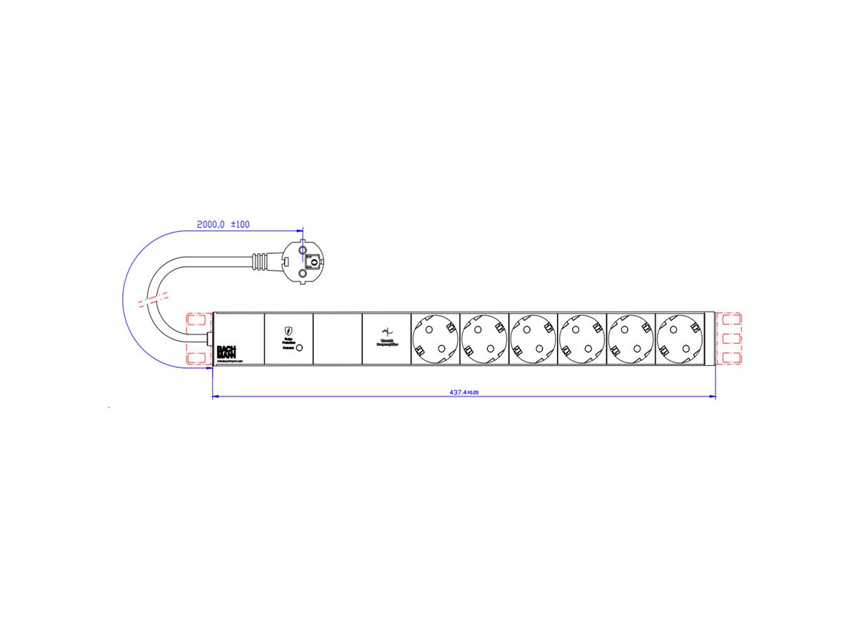 BACHMANN 19" 1HE VM 6xCEE7/3 1xGVS-Plus 2,0m CEE7/7