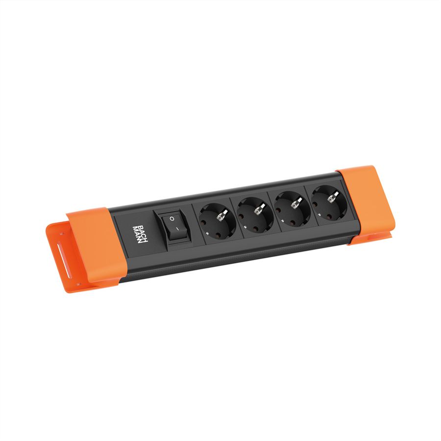BACHMANN CONNECTUS 4xCEE7/3, 1xSchalter 2,0m CEE7/7 Schwarz/Orange