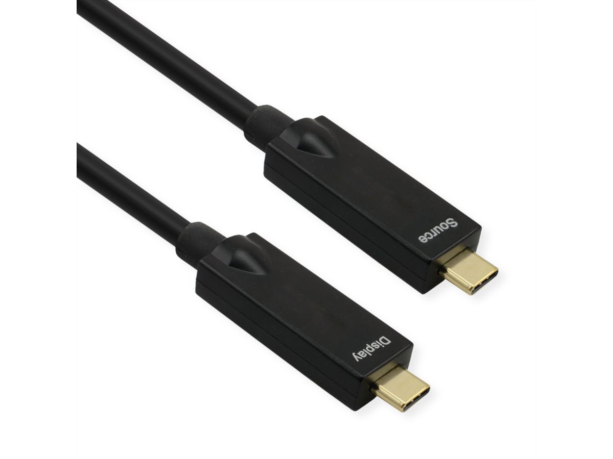 ROLINE USB 3.2 Gen 2 Kabel, AOC, C-C, ST/ST, 10Gbit/s, 4K60Hz, PD (Power Delivery) 60W, schwarz, 10 m