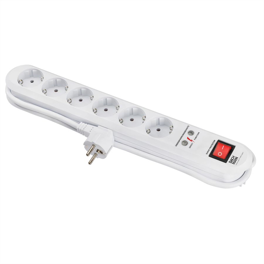 BACHMANN SMART Steckdosenleiste 6x Schutzkontakt, Schalter, Überspannungsschutz, weiß, 1,5 m