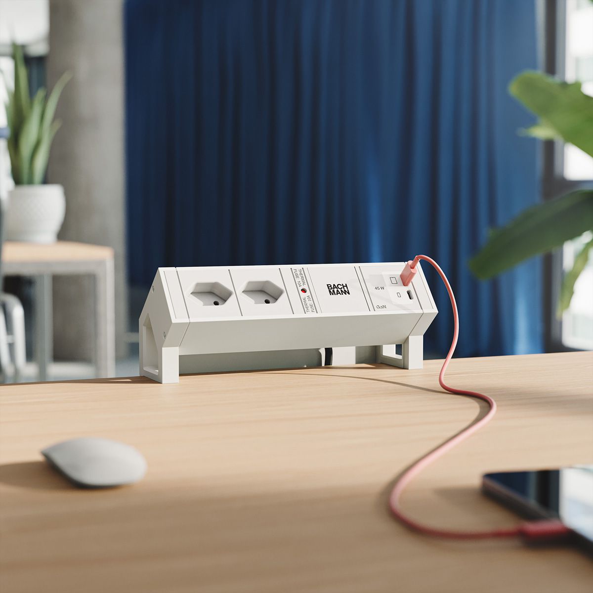 BACHMANN DESK2 white 2xCH 90°, 1xUSB C/C 45W L=0,2m RAL9010