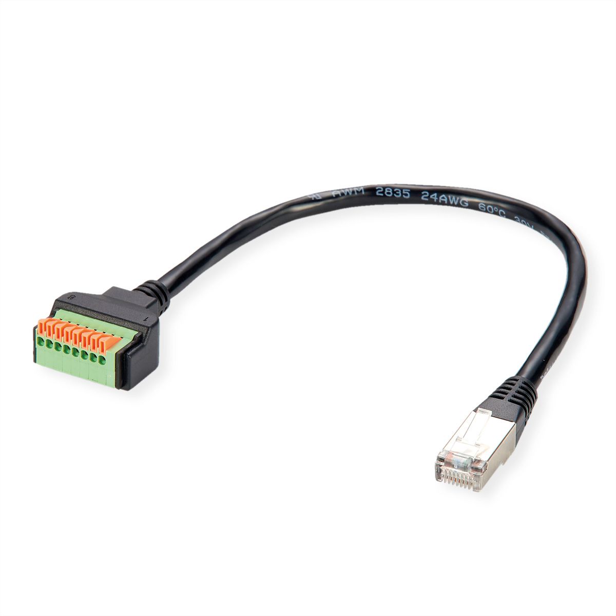 ROLINE Kabeladapter RJ45 Stecker zu Terminalblock, (Drucktasten), 30 cm