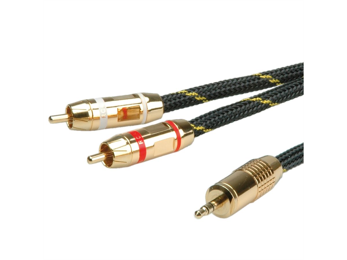 ROLINE GOLD Audio-Verbindungskabel 3,5mm Stereo - 2x Cinch, ST/ST, Retail Blister, 2,5 m