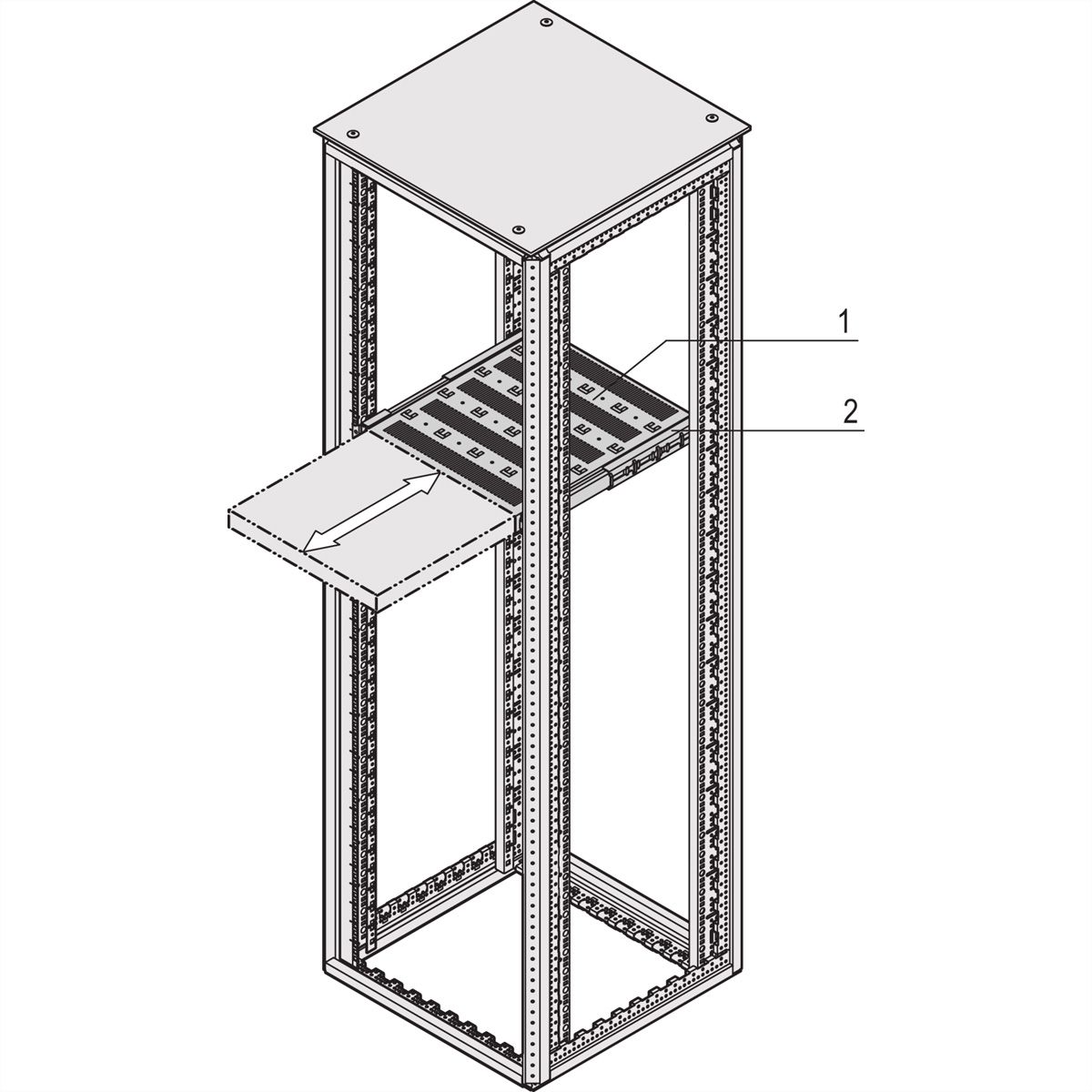 SCHROFF 19''-Fachboden ausziehbar - 19"FA AUS 1HE C=700 VOL 7035