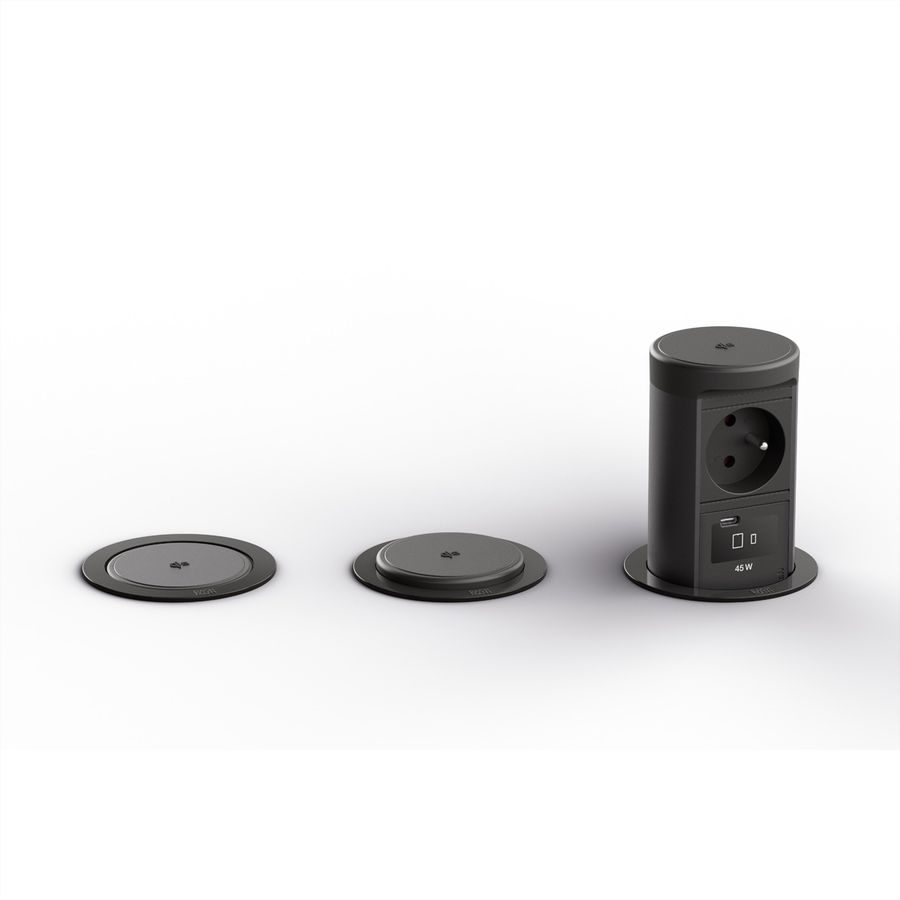 BACHMANN ELEVATOR2 1xUTE 1xUSB C, Wireless Charger 15W RAL9005 0,5m ISV