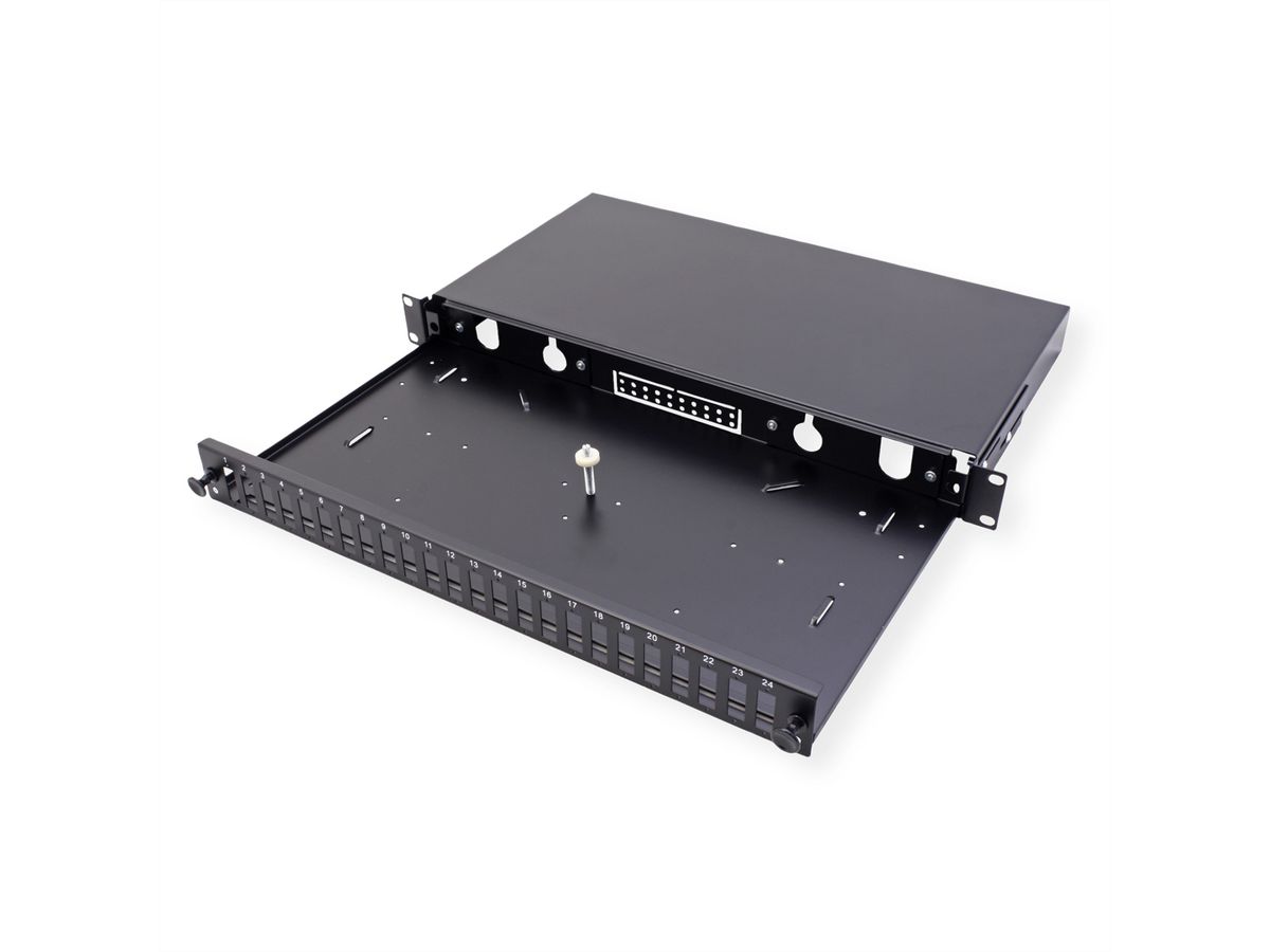 VALUE 19"-Spleißbox leer 1 HE, 24x SC DX / LC 4-fach, ausziehbar