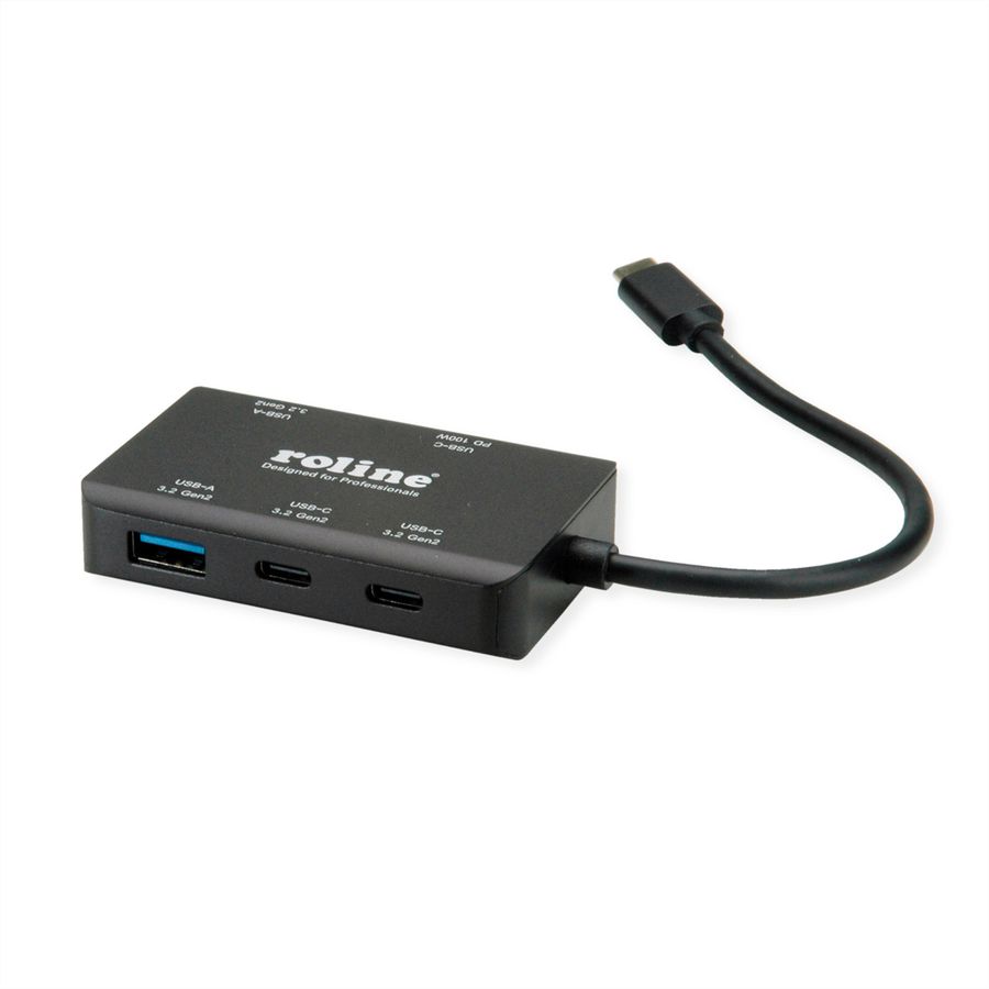 ROLINE USB 3.2 Gen 2 Hub, 4fach (2x USB-A + 2x USB-C), PD, Typ C Anschlusskabel