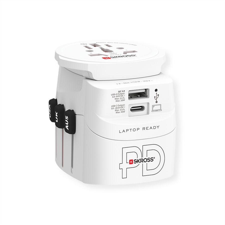 Skross PRO Light USB A/C 45PD World Reiseadapter, Weltweit